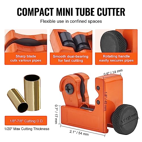 VEVOR 3PCS Tubing Cutter Set, 3/16"-2" O.D. Copper Pipe Cutter, 1/8"-7/8" O.D. Mini Tube Cutter and Deburring Tool, Heavy Duty Pipe Cutter Set for Copper, Aluminum, Stainless Steel, Plastic Pipes - size: 3/16"-2" O.D.