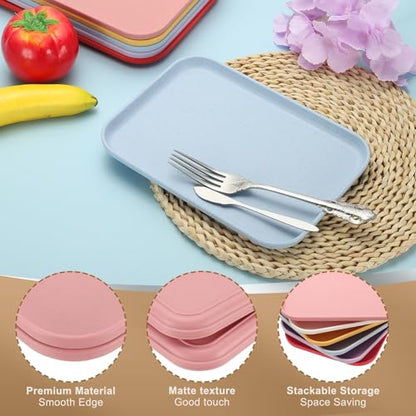 PATIKIL 15x10.6 Plastic Tray, 2 Pack Rectangular Plates Food Tray Wheat Plates Dishes Reusable Dessert Plate Trays with Cloth for Cake Fruits Salad Cupcake Steak Serving Pink - color: Pink, size: L(15"x10.6")