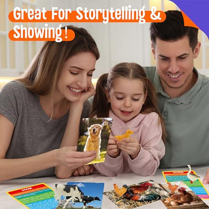 12 PCS Farm Animal Figurines with 12 Introducing Flashcards, Realistic Farm Animals Playset Montessori Toys Science Educational Matching Game for Homeschool Preschool Toddler Kids - style: Farm animal set (including cards)