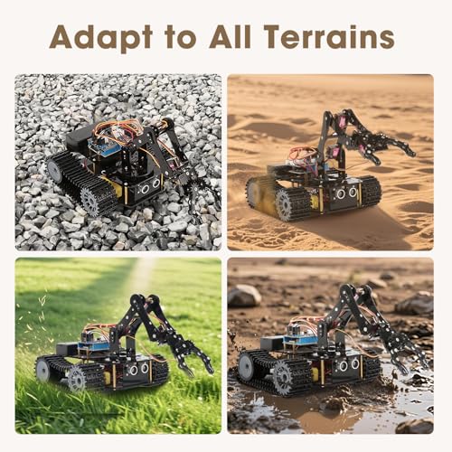 Robotics for Kids Ages 12-16, ACEBOTT 4 in 1 Smart Robot Arm with 5DOF + Tank Car, STEM Toys Coding Kit Compatible with Arduino & Scratch, App & Remote Control, for Kids & Teens - color: Black-yellow