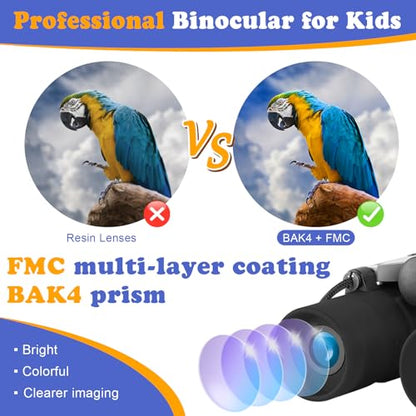 Real Binoculars for Kids Gifts for 3-12 Years Boys Girls 8x21 High-Resolution Optics Compact Toy Binocular for Bird Watching,Travel, Camping - color: Black