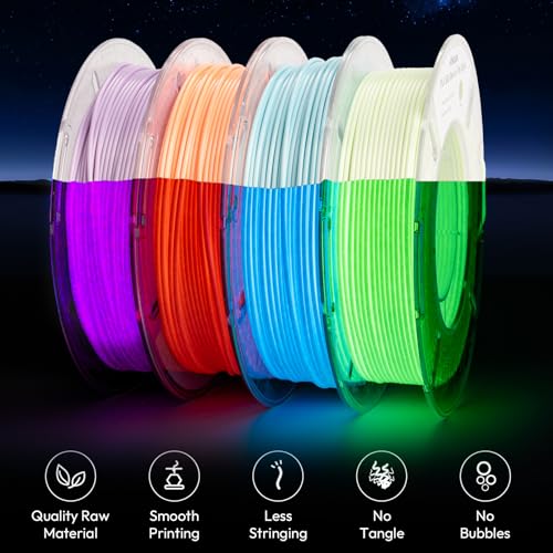AMOLEN Silk Glow in the Dark Filament Multicolor, Glow Filament Silk Green, Blue, Purple, Orange Red 1.75mm PLA Filament, Dimensional Accuracy +/- 0.02 mm, 200g X 4 Pack - color: Blue/Green/Orange Red/Purple