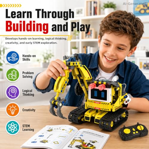 5 in 1 Robot Building Set with RC & APP for Boys Kids Ages 8-14