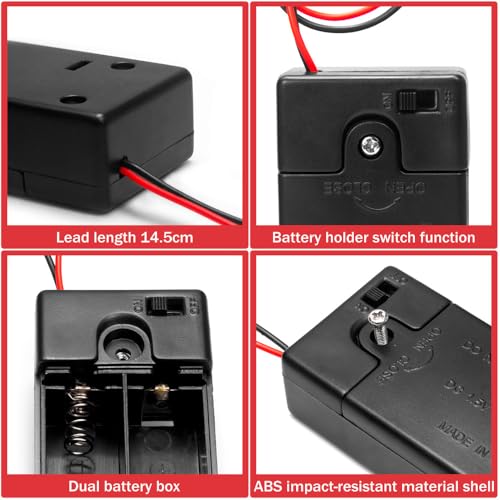2PCS 3V (2 x 1.5V) 2AA Battery Holder Enclosures with Wire Leads and On/Off Switch Lid in Front 3 Volt Battery Case