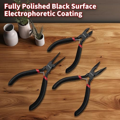 WISEUP 3 Pcs Jewelry Pliers Set - Needle Nose, Round Nose and Wire Cutters