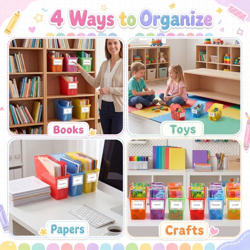Blosssound Book Bins for Classroom Library, 6 Set, Translucent Colorful - color: Translucent Colorful