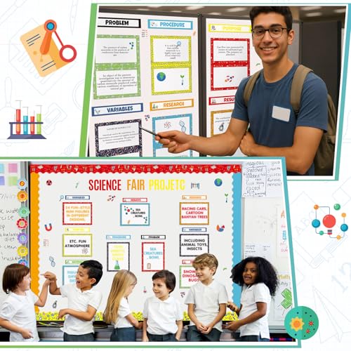 94 Pcs Science Fair Board Supplies 60 Trim Scalloped Bulletin Borders 24 Presentation Subtitles 2 Project Titles 6 Letter Stickers 2 Stickers for Classroom Display Boards(Scientific Lab) - style: Scientific Lab