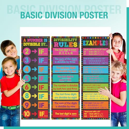 Pasimy 3 Pack Math Posters Mathematics Educational Banners Decor Math Bulletin Board Charts Mathematics Posters Wall Decor for Elementary Middle School Classroom Decorations (Divisibility) - style: Divisibility