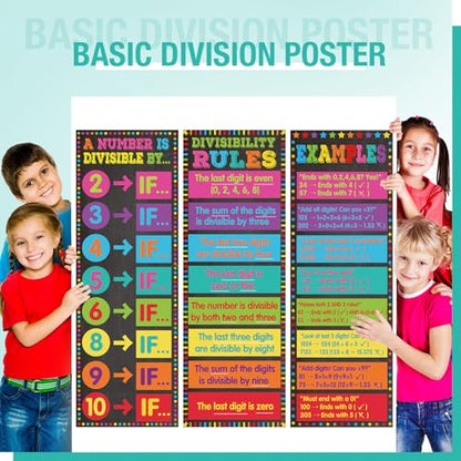 Pasimy 3 Pack Math Posters Mathematics Educational Banners Decor Math Bulletin Board Charts Mathematics Posters Wall Decor for Elementary Middle School Classroom Decorations (Divisibility) - style: Divisibility