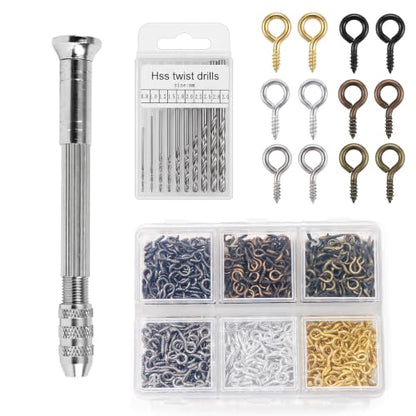 Pin Vise Hand Drill Set with 10 Bits and 600PCS Eye Screw Hooks