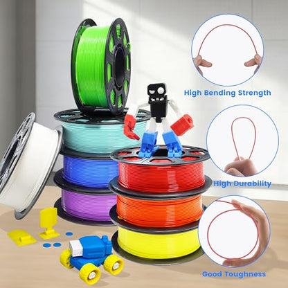 MIKA3D 8 Spools 1.75mm 3D Printing Filament PLA Bundle, 3D Printer PLA Red Orange Yellow Lime Green Cyan Blue Purple White 8 Beautiful Popular Bright Colors, 0.25kg/Spool, Total 2kg PLA - color: 8 Spools - White/Black/Red/Sapphire Blue/Lime Green/Pink/Ora