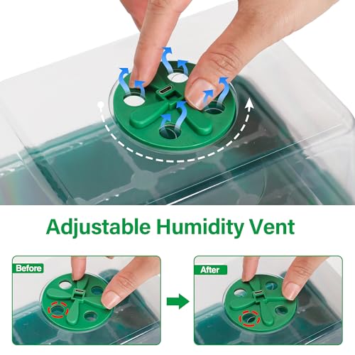 Bonviee Seed Starter Trays with 12-LED Grow Lights, Green, 5 Pack - color: Green, size: 5 Packs