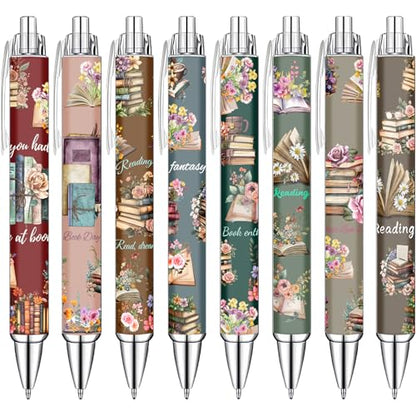 Idealmuzik Book Lover Pens Set – Cute Reading-Themed Gel Pens for Women, Teens, and Kids – Cozy Library Aesthetic Stationery for Journalers, Students, and Writers, 8 Pack - color: Book Lover
