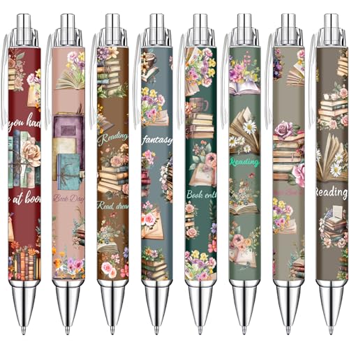 Idealmuzik Book Lover Pens Set – Cute Reading-Themed Gel Pens for Women, Teens, and Kids – Cozy Library Aesthetic Stationery for Journalers, Students, and Writers, 8 Pack - color: Book Lover
