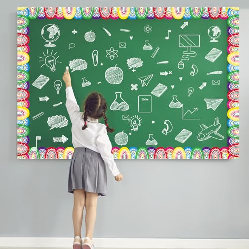 65.6 Feet Rainbow Bulletin Board Borders, Colorful Classroom Borders for Bulletin Board Scalloped Rolled Bulletin Board Trim Decor for Home Office School Classroom Chalkboard Wall Decorations - style: Boho Rainbow