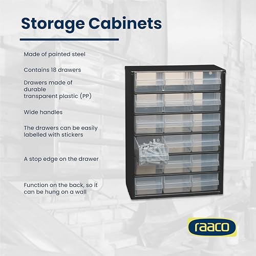 Raaco Steel Storage Cabinet, Standard 18-Drawer (C9-18) - Nuts & Bolts - size: Standard-18D