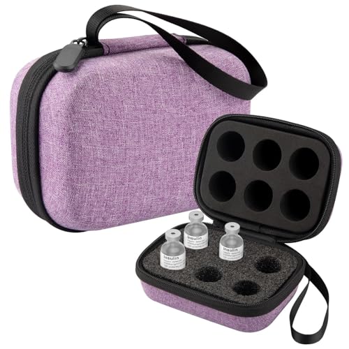 Mviioe Portable Insulin Peptide Vial Case Fits 10ml Short Bottles, Purple - color: Purple-6 Slots