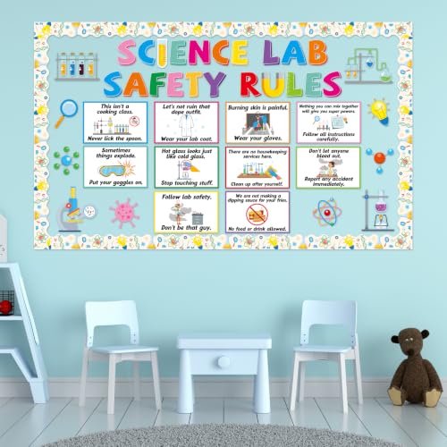 Science Lab Classroom Bulletin Board Science Lab Safety Rules Decorations Chemistry Class Rules Paper Cutouts Educational Laboratories Bulletin Board for Students School Chalkboard Wall Door Decor - style: Science Lab