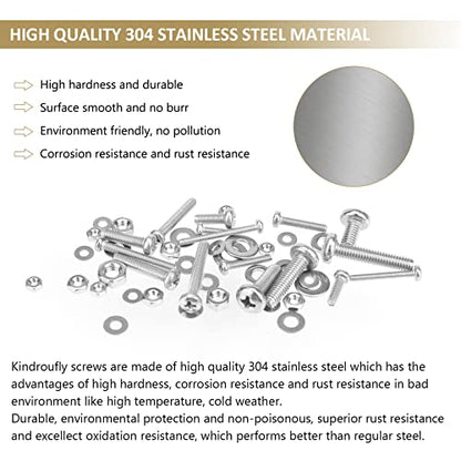 1285 Pieces M2 M2.5 M3 M4 Phillips Pan Head Machine Screws Nuts Washers Assortment Kit, 304 Stainless Steel, Fully Machine Thread - size: M2 M2.5 M3 M4