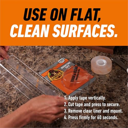 Gorilla Tough & Clear Double Sided Mounting Tape, Clear Tape, 1" x 150" (Pack of 12) - Weatherproof for Indoor or Outdoor - size: 12 - Pack