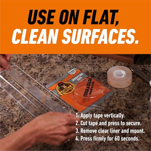 GORILLA Invisible Hold Mounting Tape, 1" x 150", Clear, 4-Pack - size: 4 - Pack