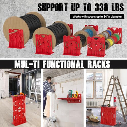 Multi Purpose Wire Dispenser, Cable/Wire Spool Rack, Wire Spool Caddy, Holds Spools Up to 34" In Diameter, Load Capacity 330 LBS, 1 Pair (Red) - color: Red