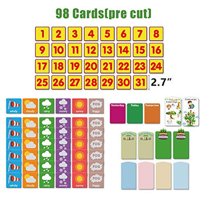 Classroom Calendar Pocket Chart for Kids, Weekly Weather Chart, Blue
