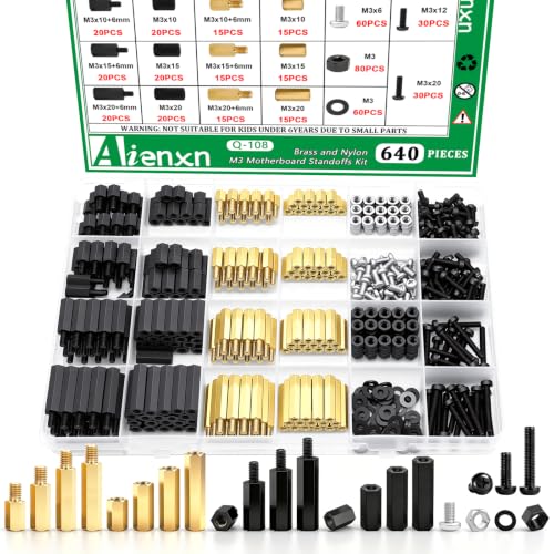 640PCS M3 Brass and Nylon Motherboard Standoffs Kit, Male Female Hex Spacer Standoff Screws Nuts Suitable for Circuit Board, PCB Board etc - color: Yellow & Black, size: 640PCS (M3)