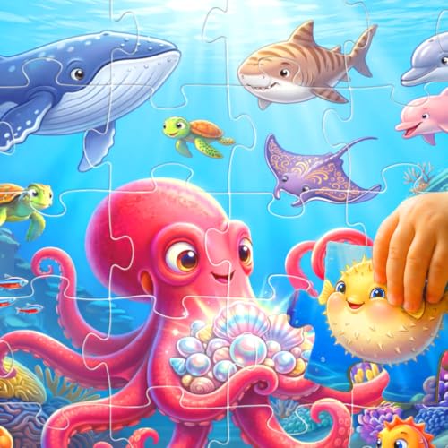 Jumbo Floor Puzzles for Kids Ages 3-5 48 Piece Ocean Educational Toy - color: Underwater World