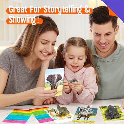 24PCS Animal Figurines with 24 Introducing Flashcards, Wild & Marine Animal Figures Safari and Underwater Creature Learning Montessori Toys Science Educational Matching Game for Homeschool, Kids - style: Wildlife+Marine Animal Set (including cards)