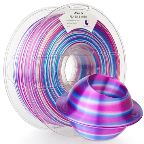 AMOLEN Silk PLA 3D Printer Filament, Shiny Multicolor Rainbow PLA Filament 1.75mm, Fast Color Change PLA 3D Printing Filament for Most FDM 3D Printer, Blue Purple White, 1kg (2.2lbs) - color: Blue/Purple/White