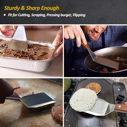 Stainless Steel Metal Spatula Set For Griddle, Grill Spatula Scraper for BBQ/Flat Top Grill- Full Tang Handle -Thicked Blade- Beveled Edges, Great Griddle Accessories for Pancake/Dough Cutter - size: 3" x 5", 5" x 6", 3" x 6"