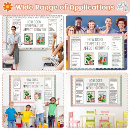 129Pcs Boho Science Fair Board Supplies Includes Self Adhesive Science Fair Project Titles Subtitles Presentation Bulletin Border Letter Stickers Trim Scalloped Bulletin Borders for Classroom Office - style: Bohemian