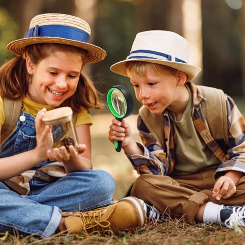 Coloch 12 Pack 10X Magnifying Glass, 50mm Handheld Reading Magnifier with Non-Slip Rubber Handle Glass Magnifying Lens for Kids, Seniors, Newspaper, Science and Nature Exploration, Age 3+