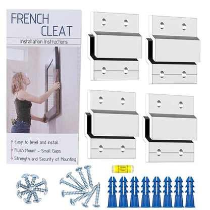 French Cleat Hanger 2 Inch Heavy Duty- 4 Pack - Picture, Mirror, Whiteboard, Cabniet, Shelf, Pallet or Panel Interlocking Wall Mounting Bracket - Aluminum Z Bar Clip Hanger Supports 30 lbs - size: 2"(4Pairs)