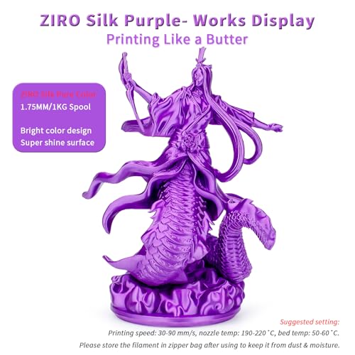 ZIRO Silk PLA Filament, Shiny 1.75mm 3D Printing Material, 1kg Purple - color: Silky-purple