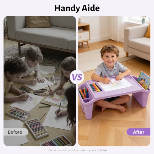 6PCS Kids Lap Desks with Side Storage, Stackable Plastic Lap Trays - color: Red+green+purple