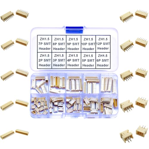 JST SMT Connector Socket, JST ZH 1.5 1.5MM 2Pin 3Pin 4Pin 5Pin 6Pin 7Pin 8Pin 9Pin 10Pin 12Pin Micro SMD Header PCB Board Surface Mount Side Type Right Angle Type Header (JTS-ZH1.5-SMT-R/A) - size: 1.5MM-ZH-Right-Angle-Header