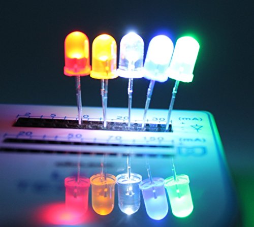 DiCUNO 450pcs 5mm LED Diode, LED Light Kit Box 5 Colors, for DIY Project - size: 450 Count (Pack of 1)