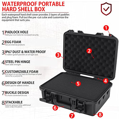TORIBIO Hard Carrying Case with Foam Shockproof Storage 17.5"x10.5"x4.7" - size: 17" x 10.3" x 4.7"
