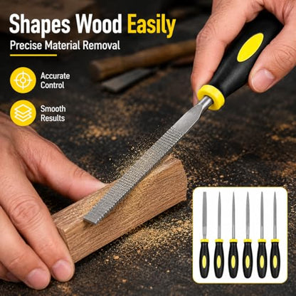 6pcs 140mm Mini Metal Rasp Needle Files Set, Wood Carving & Steel Filing Hand Tool for Woodworking