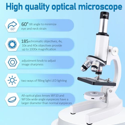 Microscope 40X-2500X Magnification with 4.3-inch Display, Wide-Angle 10X and 25X eyepieces, and Built-in 5-megapixel Camera for School Labs, Animal Husbandry (White) - color: white