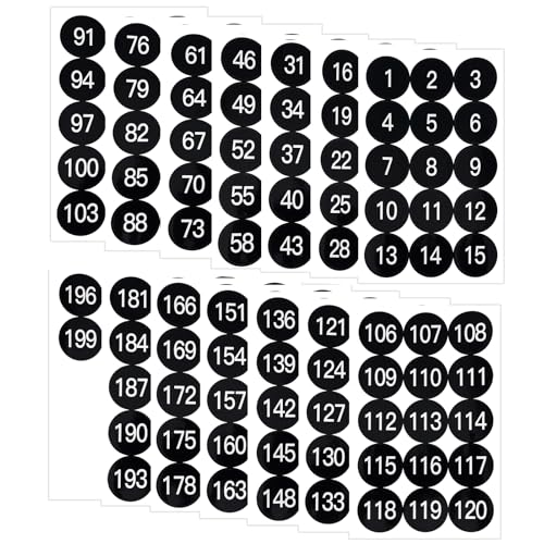 28 Sheets 1.5 Inch Number Stickers 1-200 Number Stickers 2 Sets Black Self-Adhesive Consecutive Sticker Numbers Vinyl Numbered Labels Inventory Stickers Decal for Indoor Outdoor, Storage, Organizing - color: Black,1.5",2sets(1-200)
