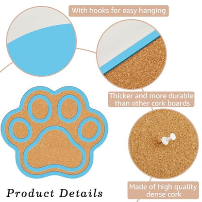 CRASPIRE Pin Cork Board Paw Print Framed Bulletin Display Badge Blue Wood Decorative Corkboard 10.4x9.8In Wall Mounted Memory Memo Brooch Lapel Holder Storage for Home Office School Classroom Wedding - style: Blue Paw Print