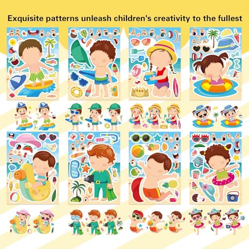 24PCS Summer Stickers for Kids, Make-a-face Stickers, Make Your Own Sticker - style: 24 Sheet Summer Stickers