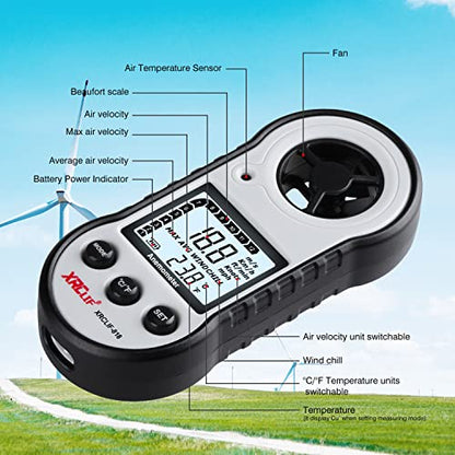 Digital Wind Speed & Temperature Anemometer, handheld Wind Gauge for Shooting, Windsurfing, Hunting - Gray - color: Gray