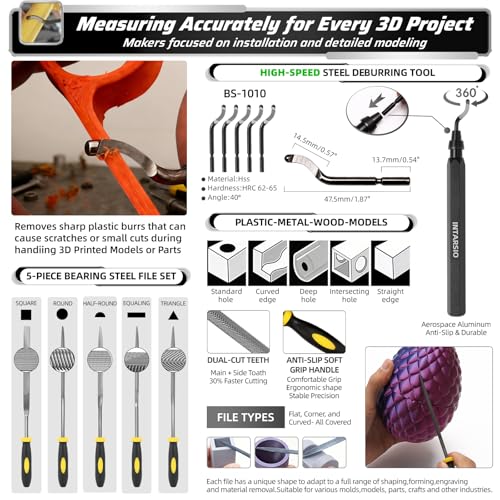 76pcs 3D Printer Tools Kit for Model Finishing/Deburring/Drilling/Polishing, 3D Printer Accessories incl. Flush Cutter, Pilers, Digital Caliper, for Bambu Lab, Flashforge, K2, FDM/SLA Printers etc - style: Master 3D Box