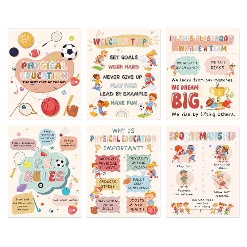 Aposwow 6 Pcs Sports Motivational Posters for Classroom PE Classroom Decor - color: Sports Motivational