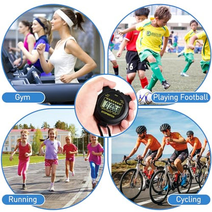 Digital Stopwatch Timer Large Display with Clock and Date, No Alarm Function, Simple Stopwatches for Sports Coaches Running Swimming Kids Training-2 Pack Black