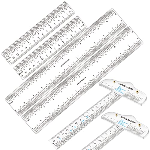 6PCS 6''/12 '' Acrylic Clear Edge Rulers T-Square Ruler, inches and Metric Zero-Centering, T Square Ruler Transparent,for Crafting Drafting and General Layout Work Art Framing & Drafting Scrapbooking - color: 6 PCS Clear Acrylic Ruler